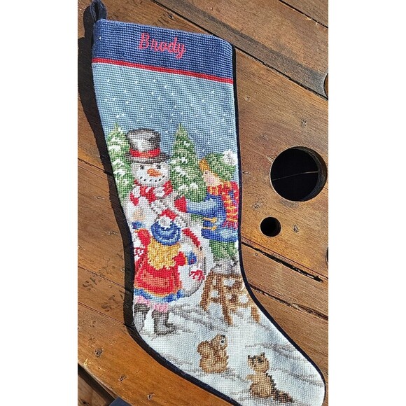 Lands' End Needlepoint Christmas Stocking BRODY Snowman Wool Discontinued C1 - Picture 3 of 12